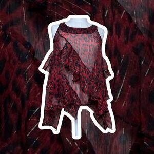 Y2K MYTH NYC Womens Red Leopard Print Metallic Ruffle‎ Asymmetrical Tank Top XS